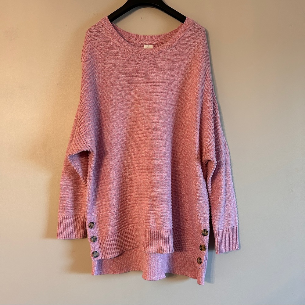 Joie Pink Crew Neck Sweater with Button Accents